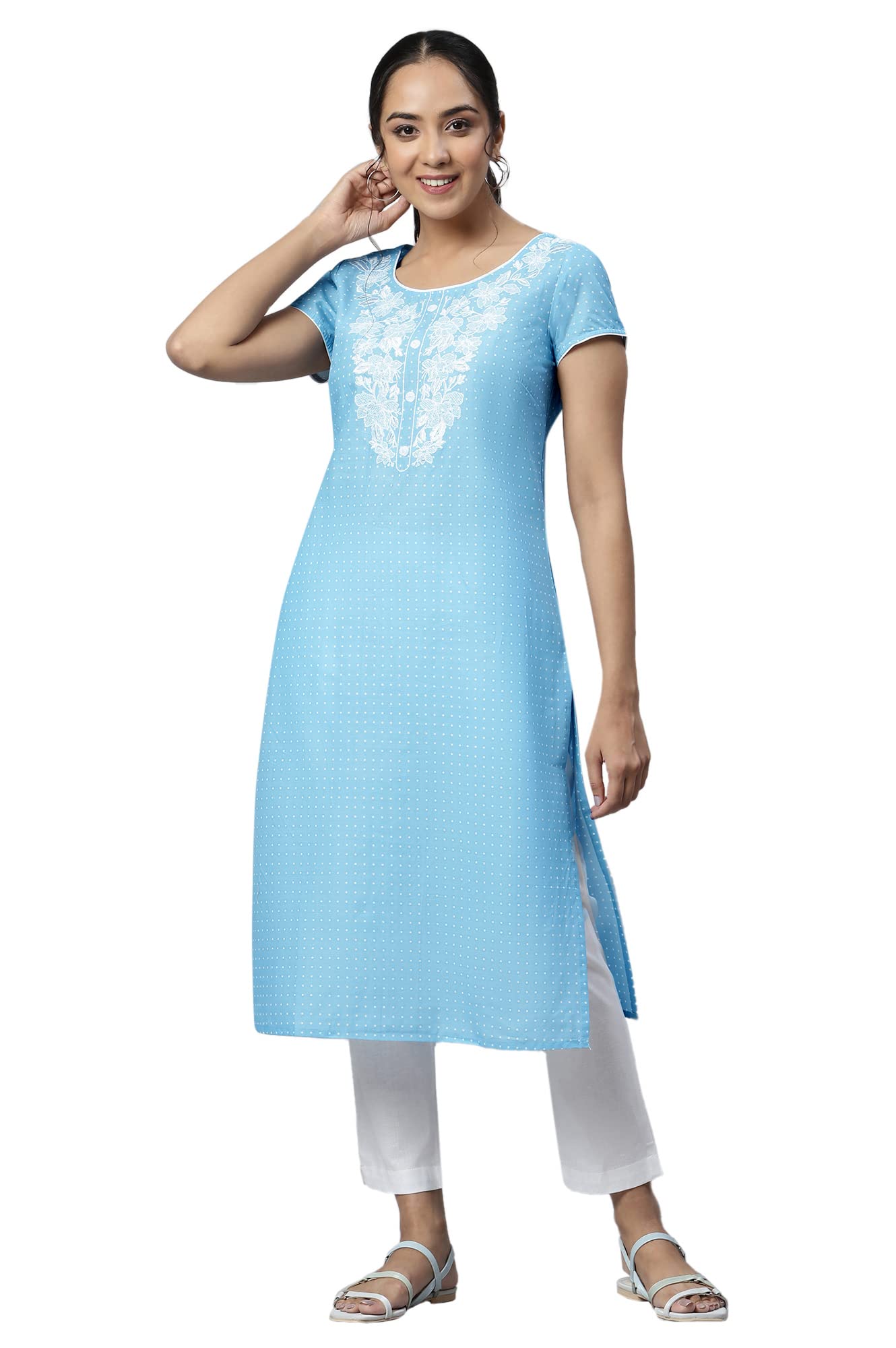 Aurelia Women Ice Blue Cotton Geometric Printed Straight Kurta_22Aua13345Ss-505796_Xl