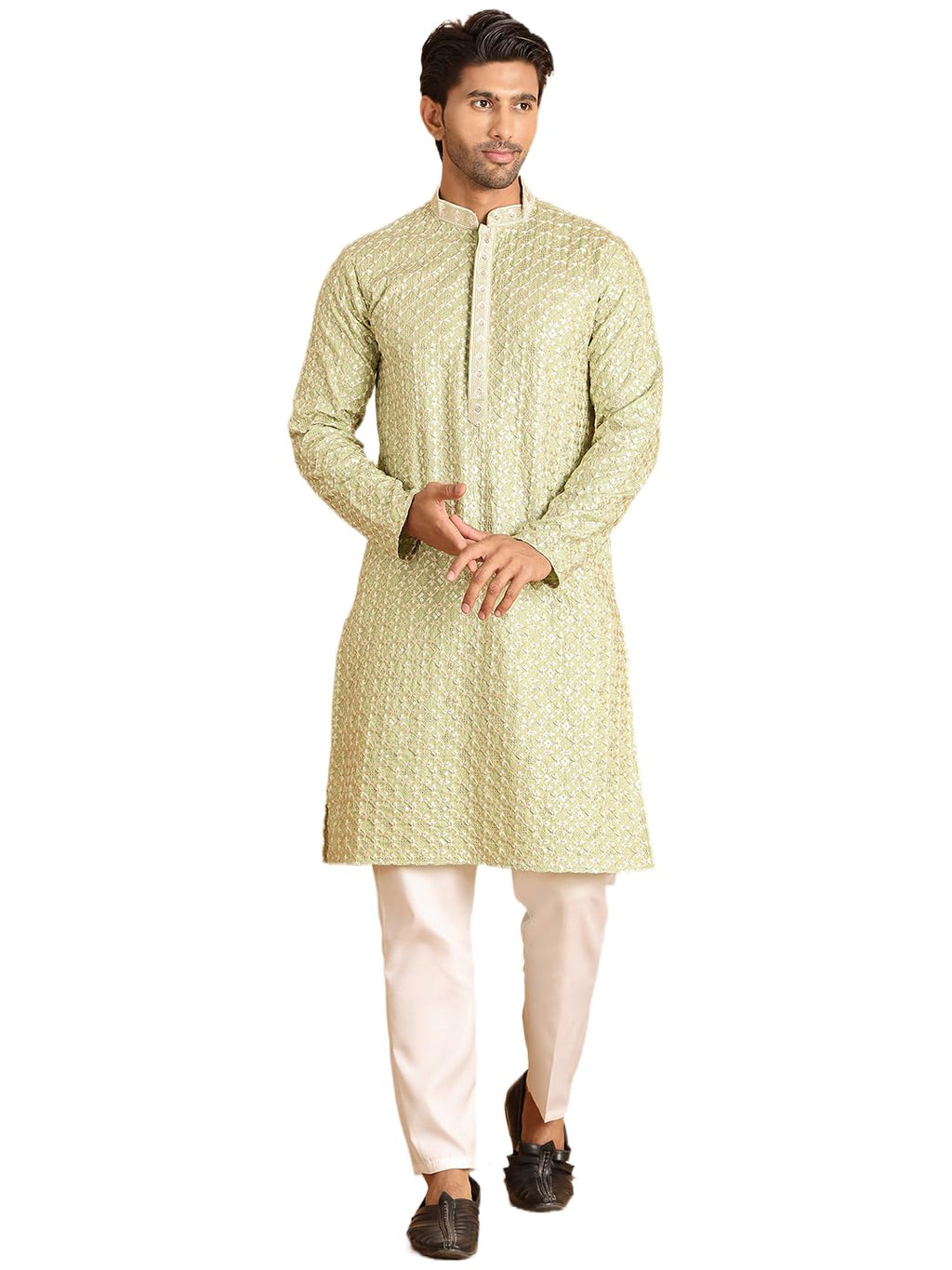 Jompers Mens Embroidered Viscose Kurta Set