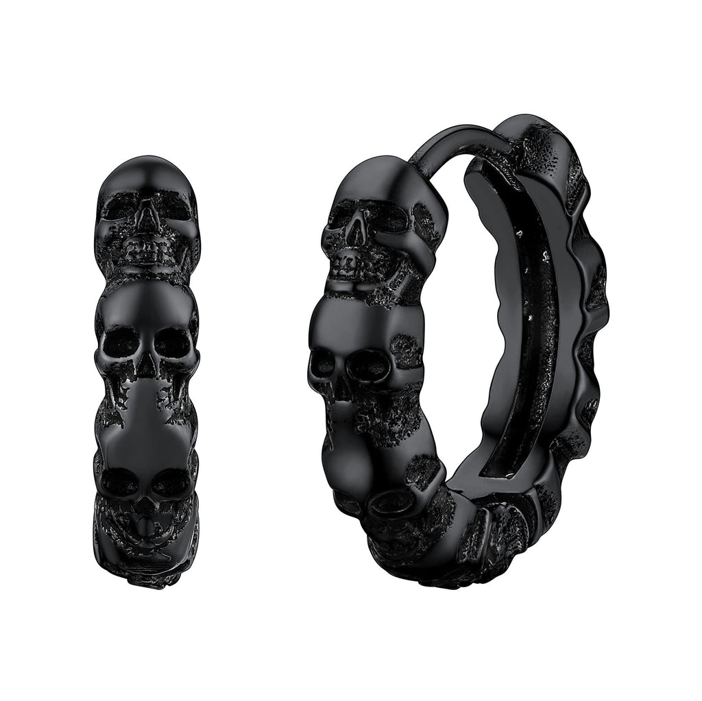 Punk Skull Earrings Black Hoop Huggie Earring for Men Gothic Halloween Jewelry