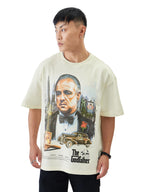 The Souled Store Official The Godfather: The Don Men and Boys Short Sleeve Round Neck White Graphic Printed Cotton Oversized Fit