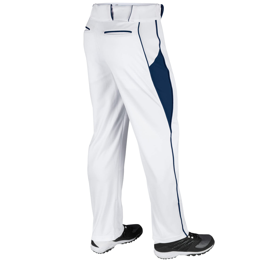 CHAMPRO Triple Crown OB2 Open-Bottom Loose Fit Baseball Pants with Adjustable Inseam and Reinforced Sliding Areas, White,navy, S