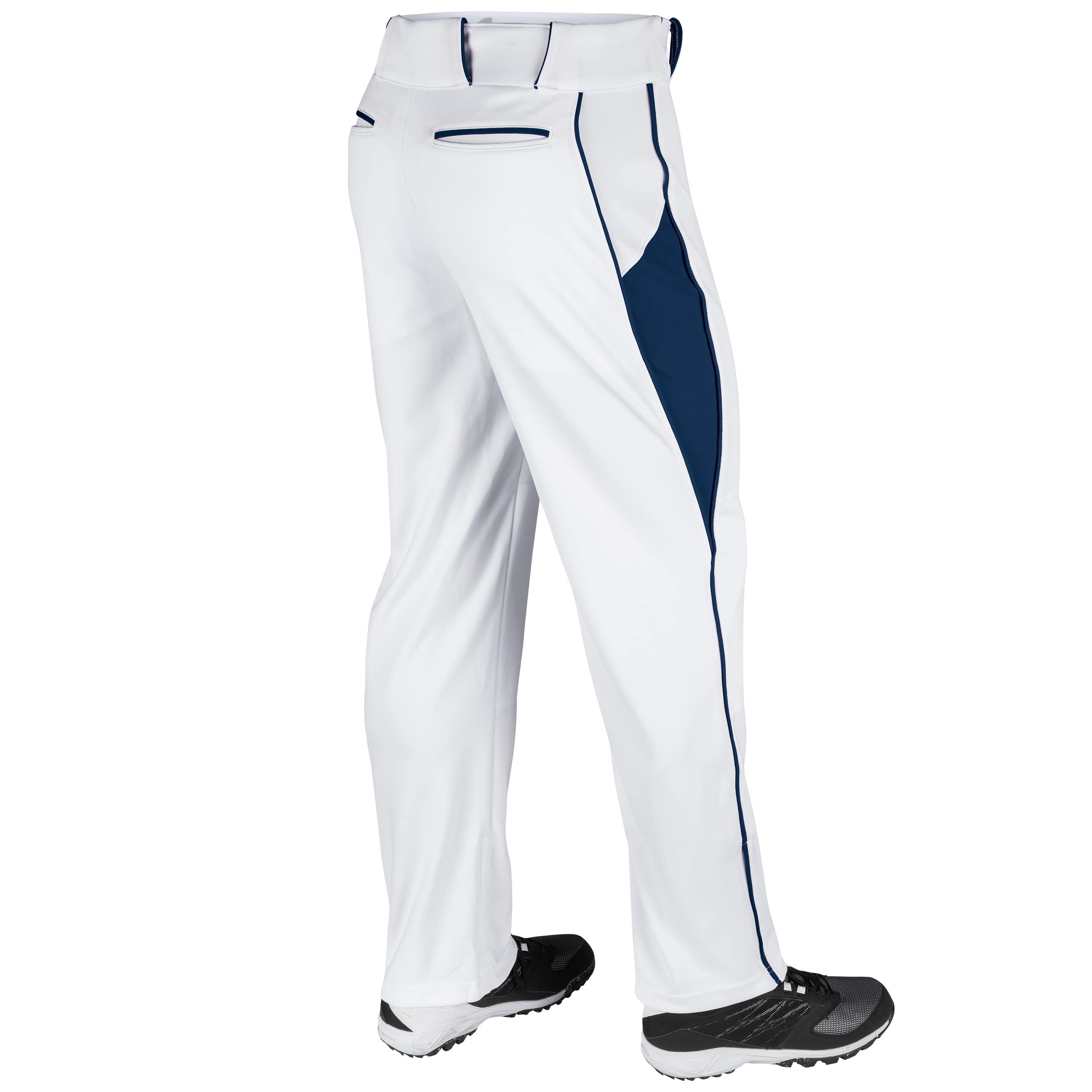 CHAMPRO Triple Crown OB2 Open-Bottom Loose Fit Baseball Pants with Adjustable Inseam and Reinforced Sliding Areas, White,navy, S