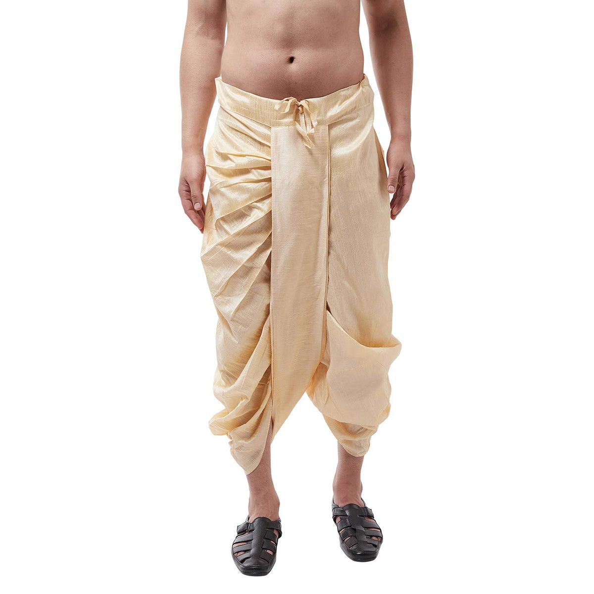SOJANYA (Since 1958 Mens Silk Blend Beige Stitched Dhoti, Size: FreeSize