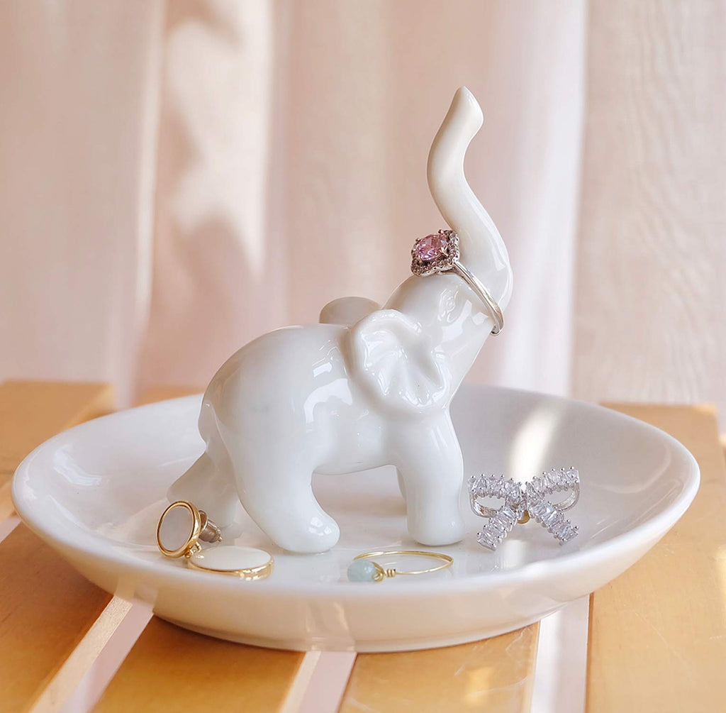 PUDDING CABIN White Elephant Ring Holder Dish Ring Tray for Jewelry | Elephant Gifts for Women Christmas | Birthday Gifts for Wo
