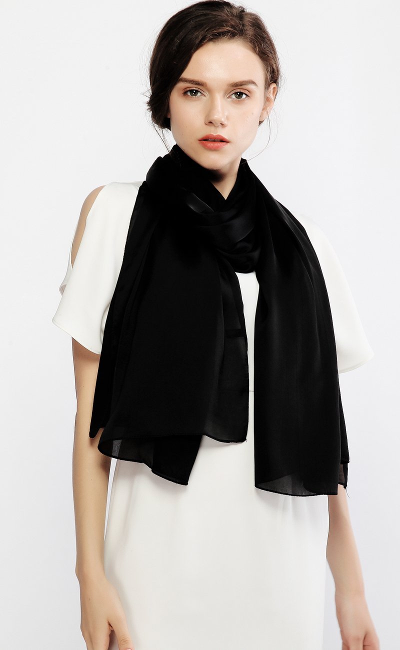 RIIQIICHY Women Shawls and Wraps for Evening Dresses Like Chiffon Black Silk Scarf Formal Silky Pashmina Shawls for Weddings