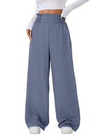 Sugathari Womens Denim Blue Casual Wide Leg Pants  High Waist Elastic Waistband Loose Fit Long Trousers | Lightweight Straight 