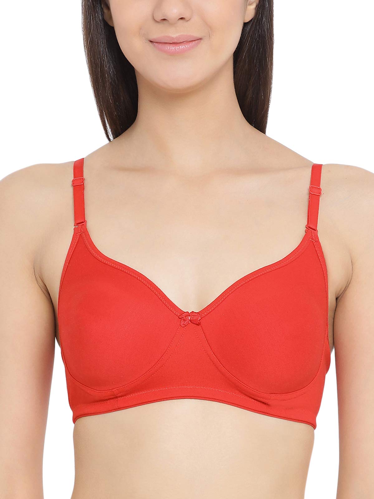 Clovia Womens Cotton Lightly Padded Wire Free T-Shirt Bra (BR1834P0434D_Red_34D)