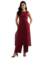 Libas Womens Embroidered Cotton Straight Kurta With Palazzos
