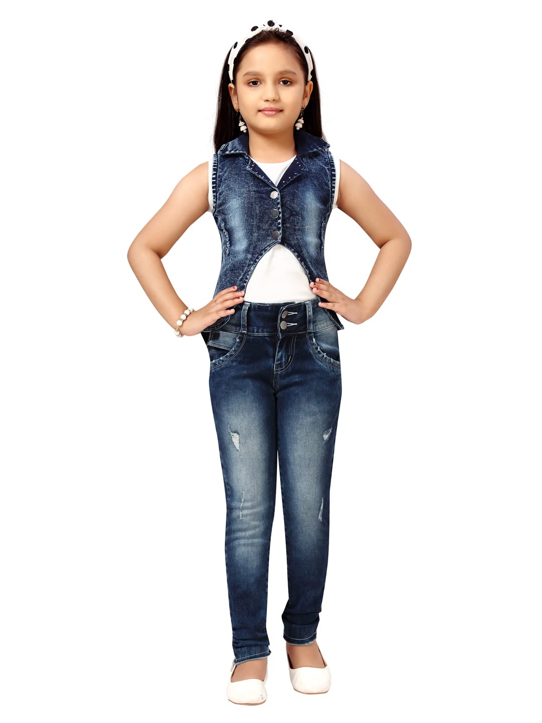 Aarika Girls A-Line Coat (DN-106_Blue_40)
