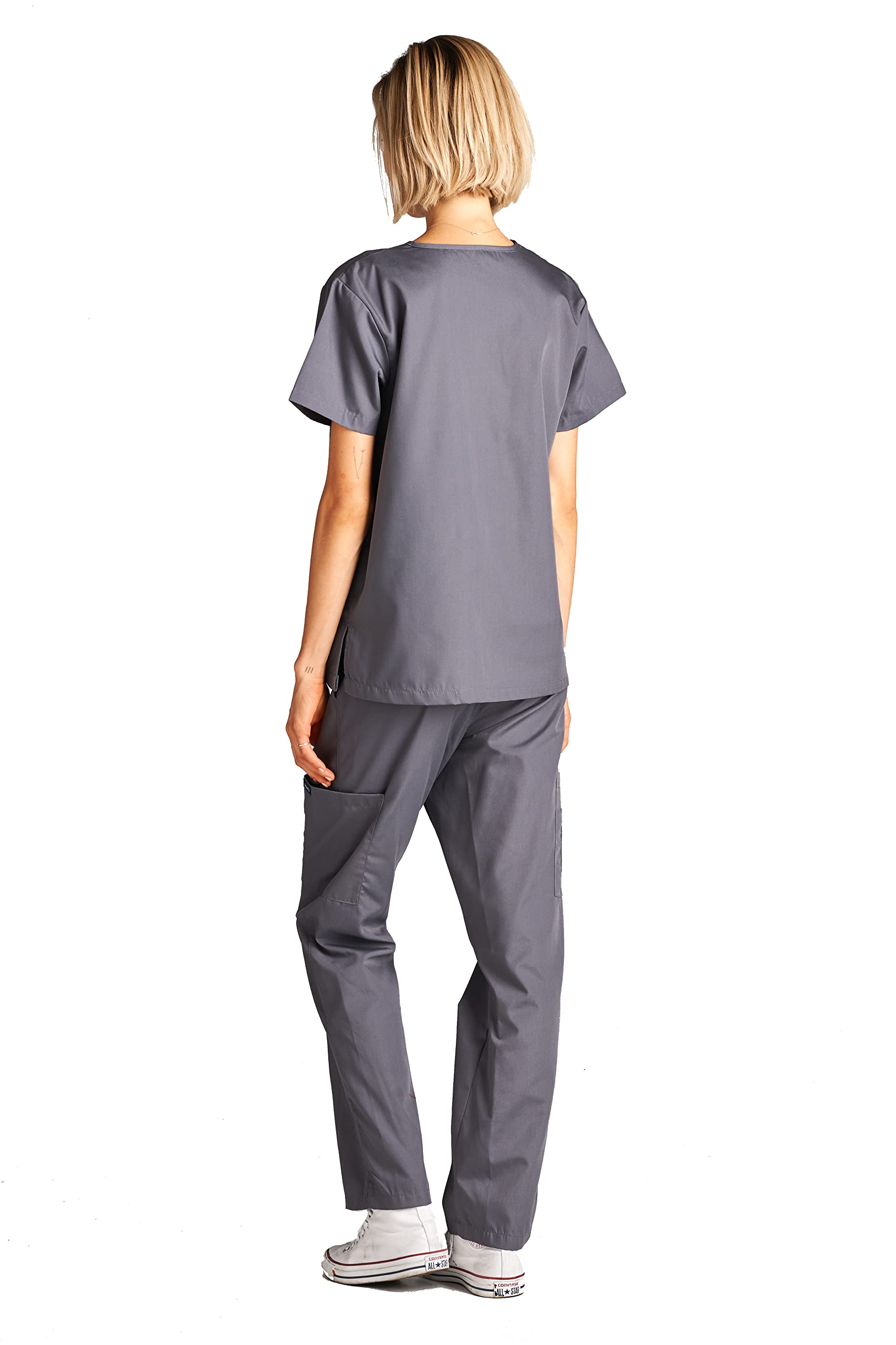 Dagacci Scrubs Medical Uniform Women and Man Scrubs Set Medical Scrubs Top and Pants, Petwer Gray, Medium