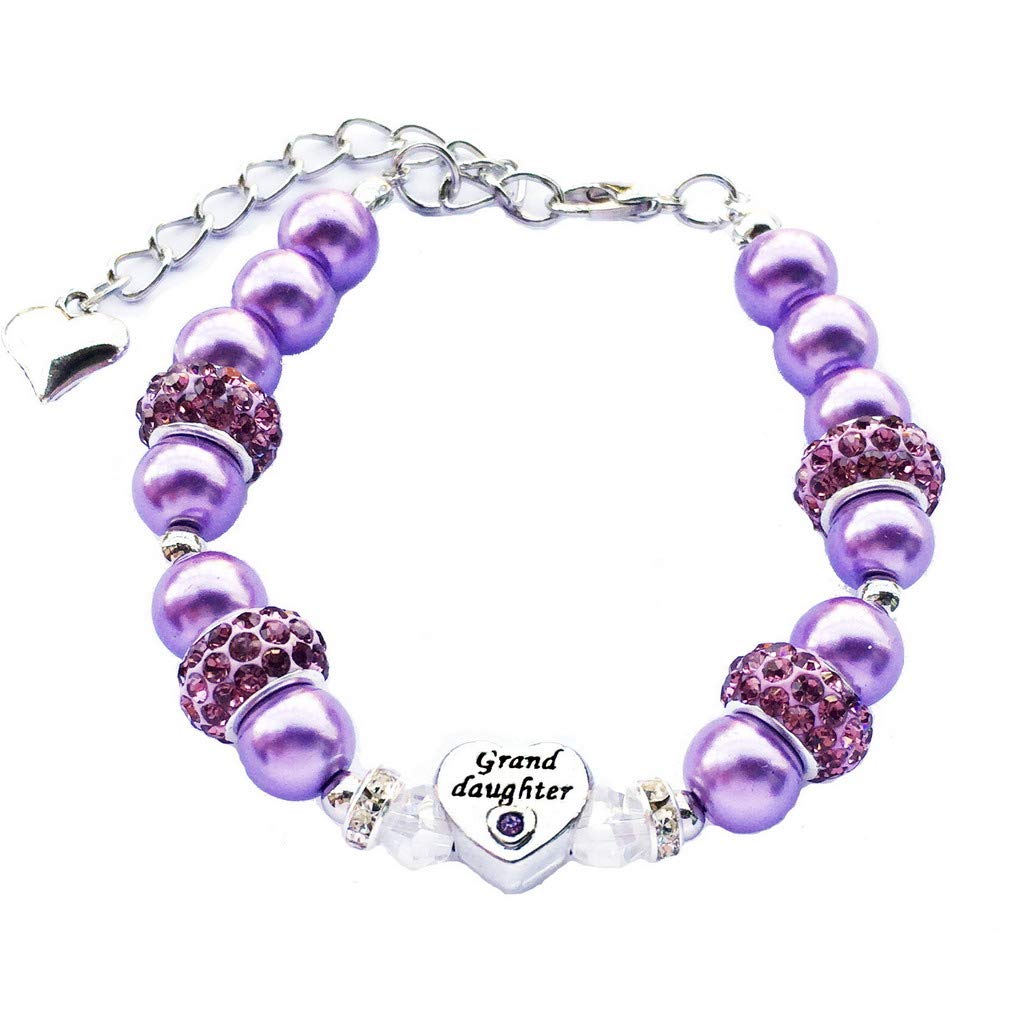 DOLON Purple Glass Pearl Color Rhinestone Granddaugther Charm Bracelet Jewelry Wedding Bridal Birthday Christmas