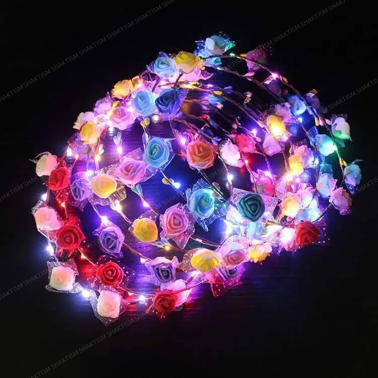 Shaktism Led Flower Crown Headband, Light Up Tiara With 3 Flashing Modes, Multicolour Floral Headdress, Ed Flower Crown Headband 2