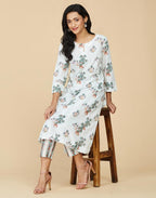 Fabindia Womens Cotton Printed Regular Kurta Set (1031062WHITE_White
