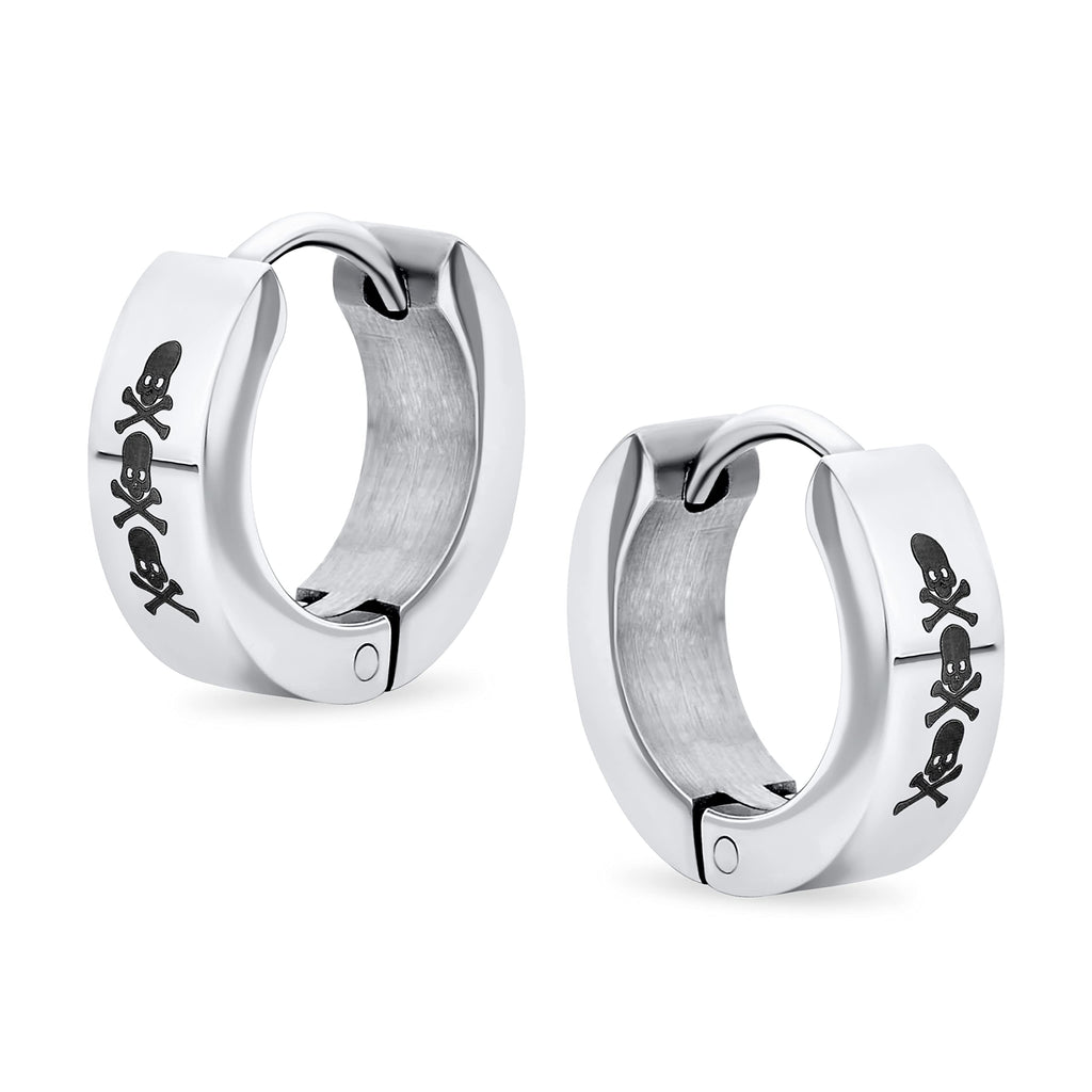 Unisex Biker Jewelry Small Halloween Skull Hoop Kpop Huggie Earrings For Men Women Teen Silver Tone Stainless Steel