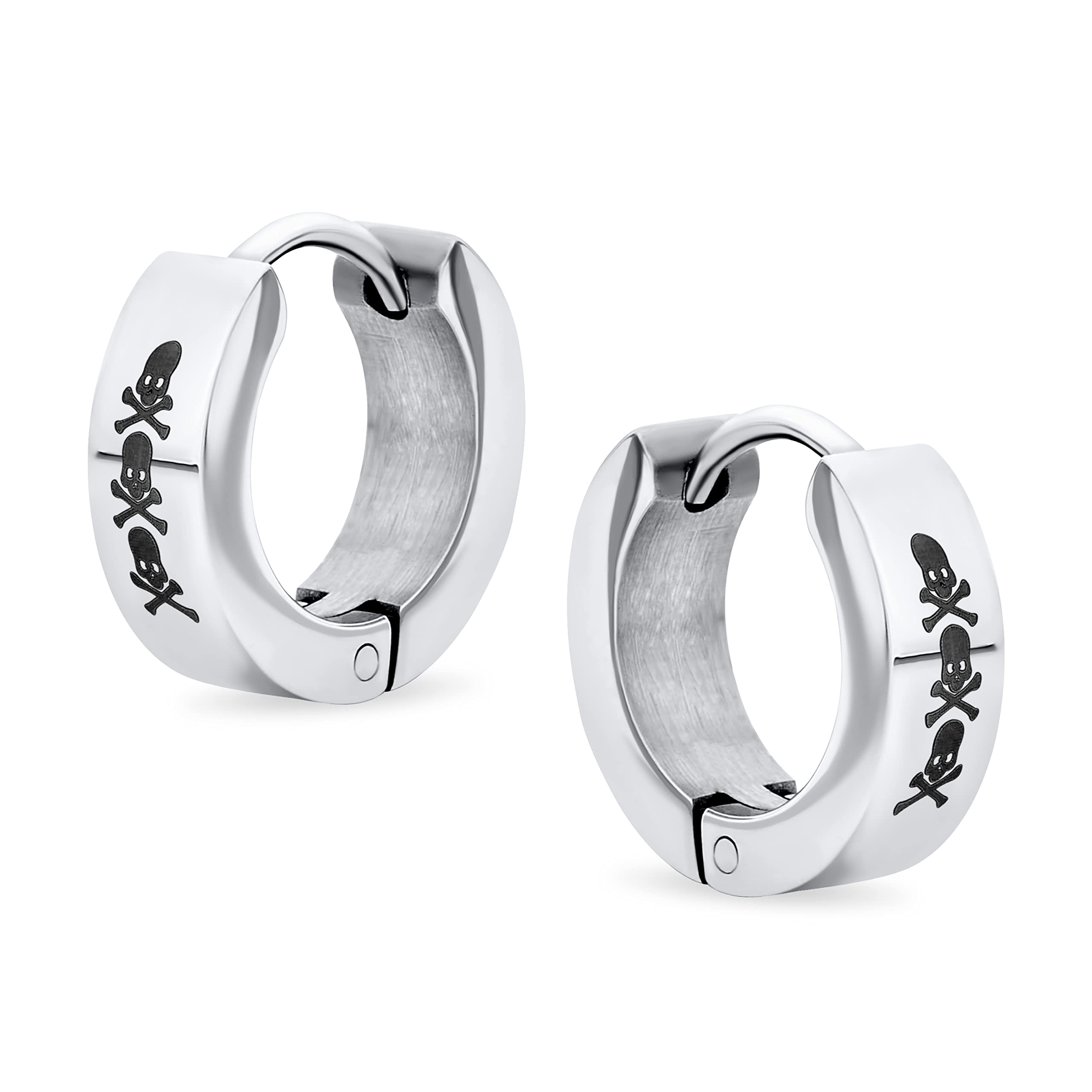 Unisex Biker Jewelry Small Halloween Skull Hoop Kpop Huggie Earrings For Men Women Teen Silver Tone Stainless Steel