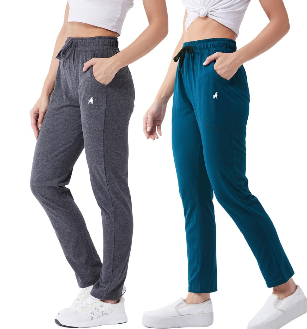 Modeve  Women Cotton Blend Pack of 2 Track Pant for Summer || Women Lower || Women Pyjama || Lounge Pants_Grey and Teal_X-Large