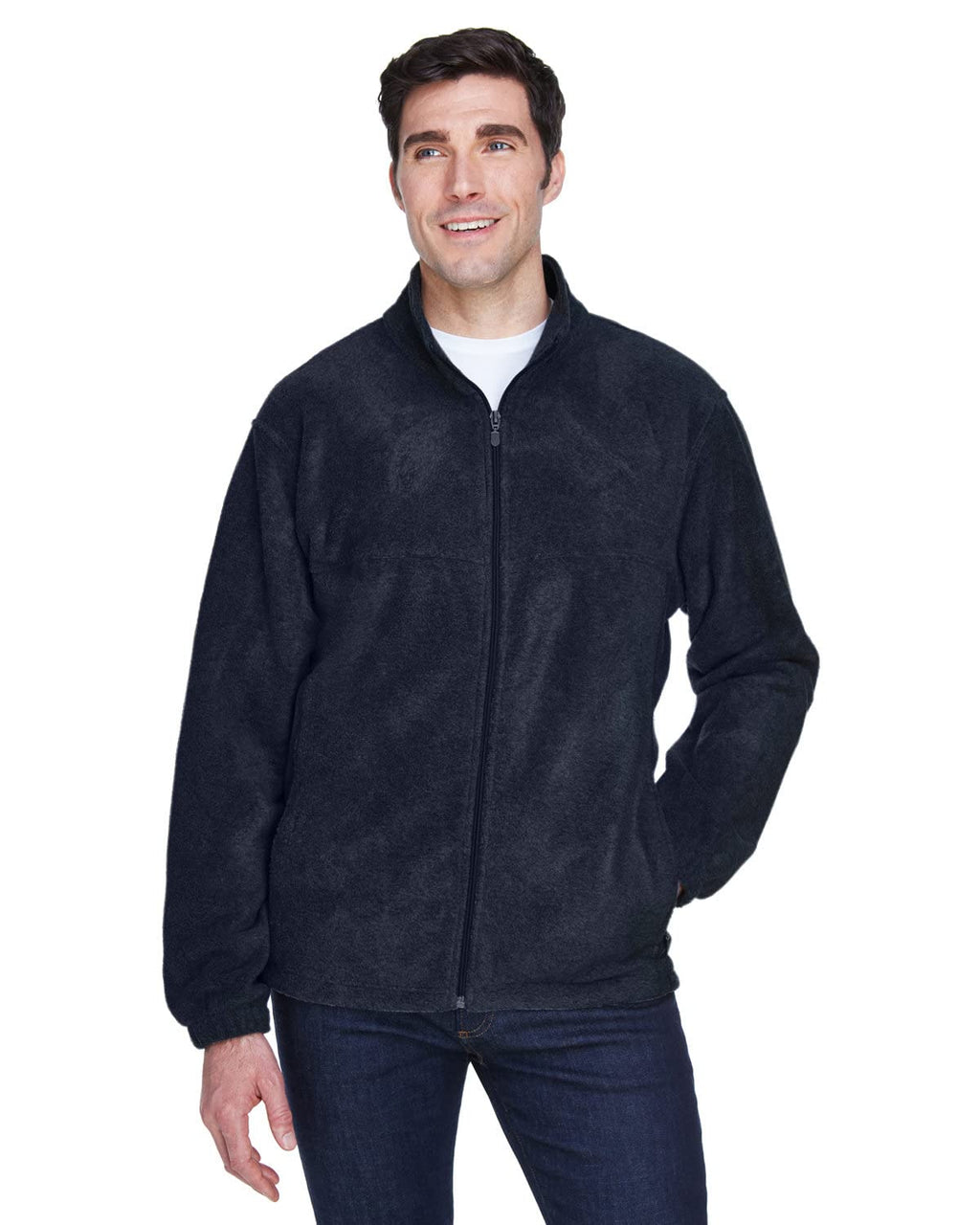 Mens 8 oz Full-Zip Fleece - BLAcK - 5XL(D0102H76F58)