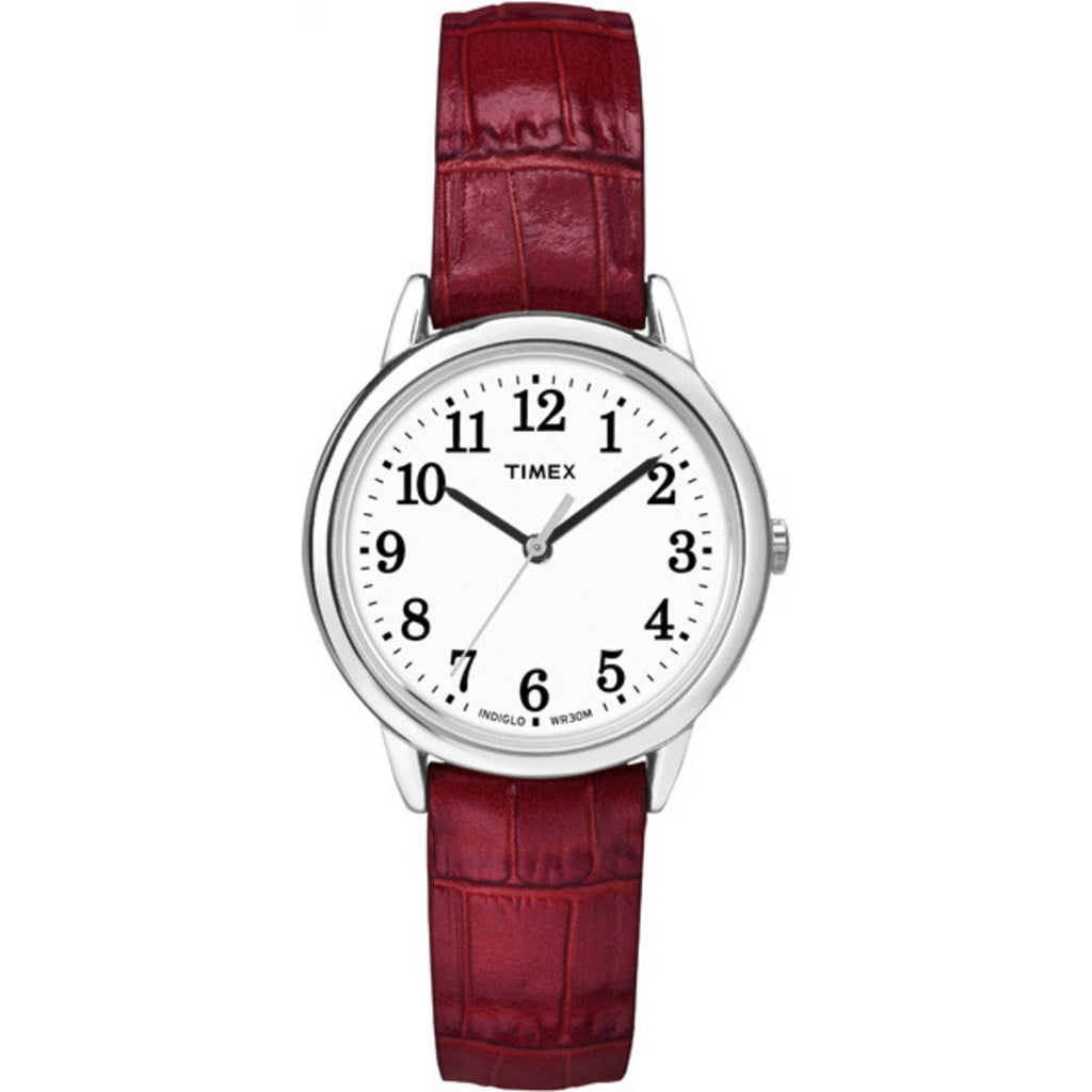 Timex Women's Easy Reader 30mm Watch - Silver-Tone Case White Dial with Red Croco Pattern Leather Strap