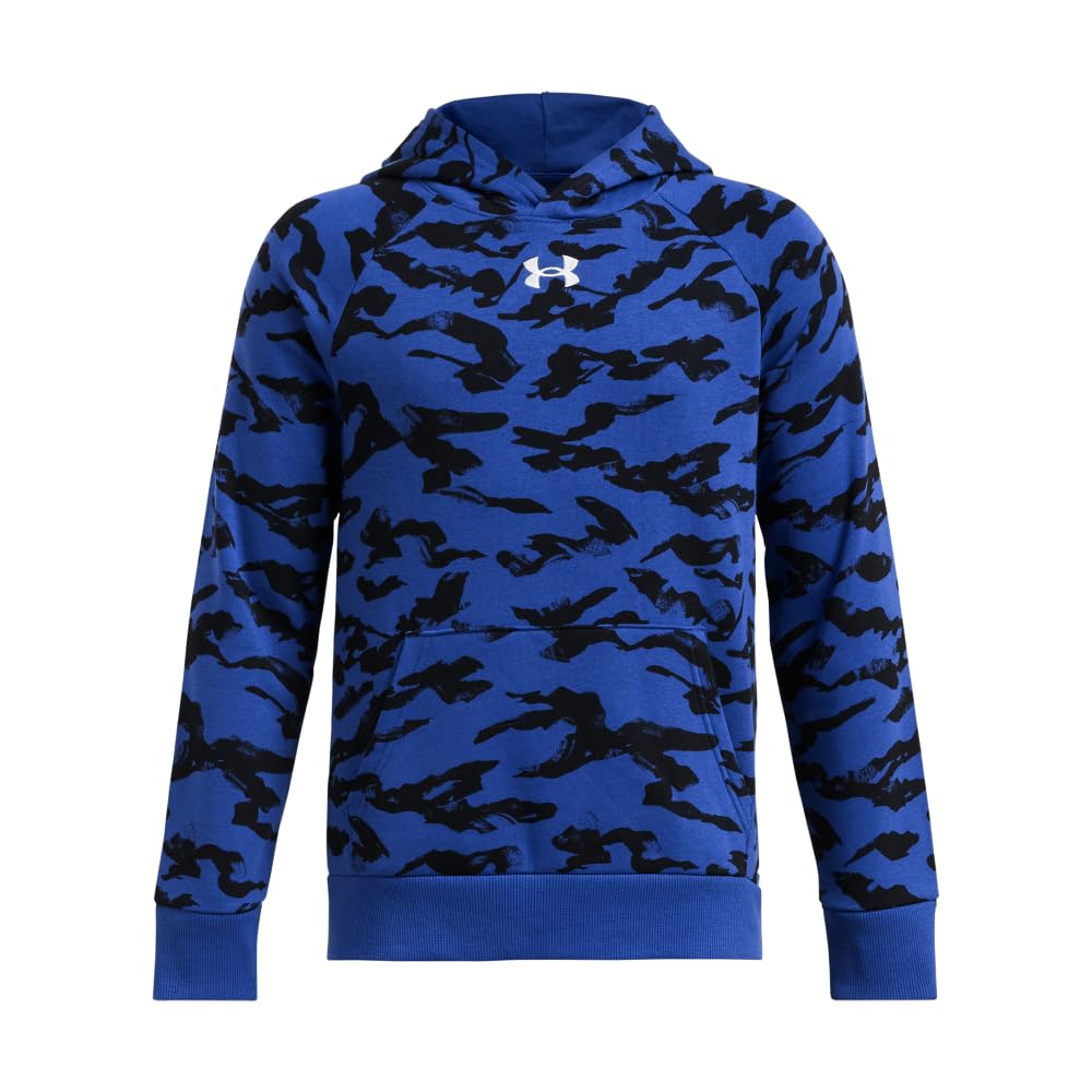 Under Armour Boys' Rival Fleece Printed Hoodie, (432) Tech Blue/Black/White, X-Large