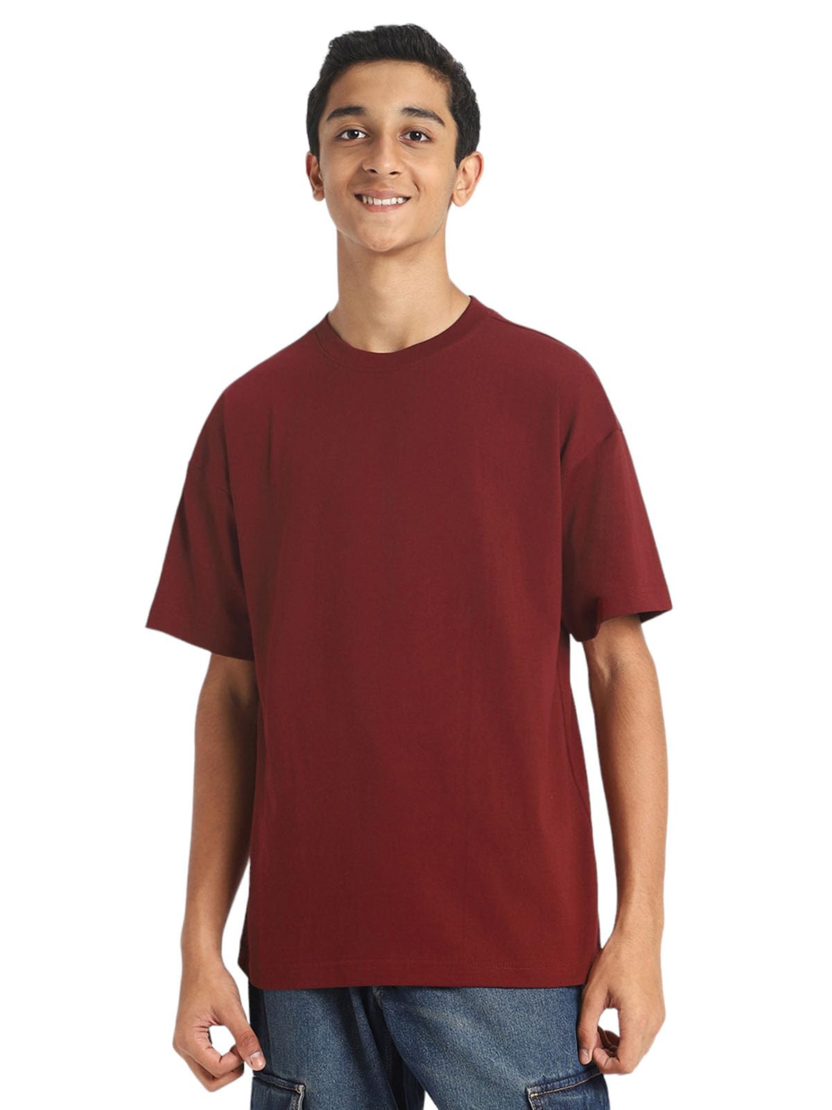 Veirdo 100% Cotton Oversized Loose Fit Round Neck Solid Core Short Sleeve T-Shirt