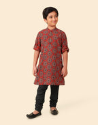 Fabindia Boys Cotton Printed Regular Fit Long Kurta (1032800TERRACOTTA_Red