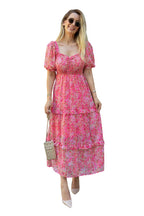 Sheetal Associates Womens Floral Puff Sleeve High Waist A Line Flowy Long Dress (XX-Large, Pink)