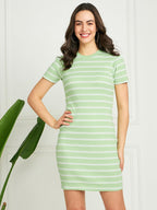 Pivl Women Striped Bodycon Dress Mint