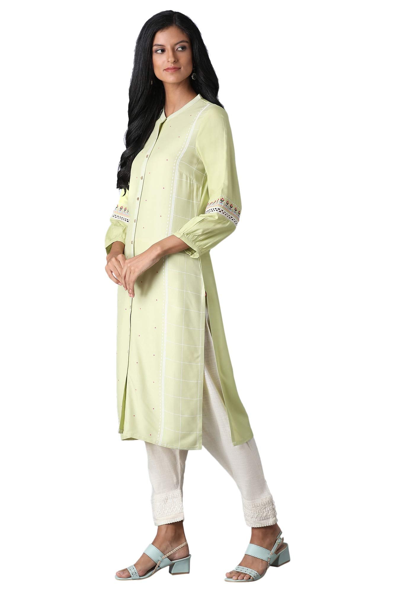 W For Woman Green Embroidered Kurta