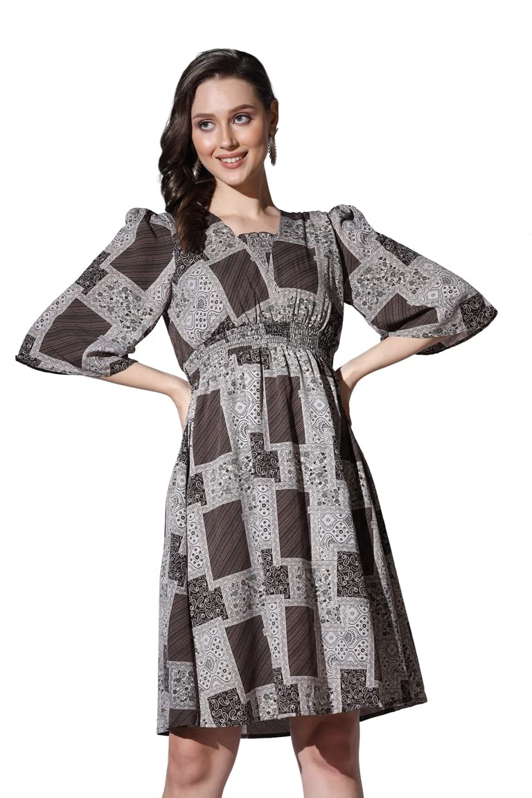Leriya Fashion WomenS Dresses | Rayon Vintage All-Over Printed Knee Length Dresses For Women | Fancy Dress For Girls | Office W