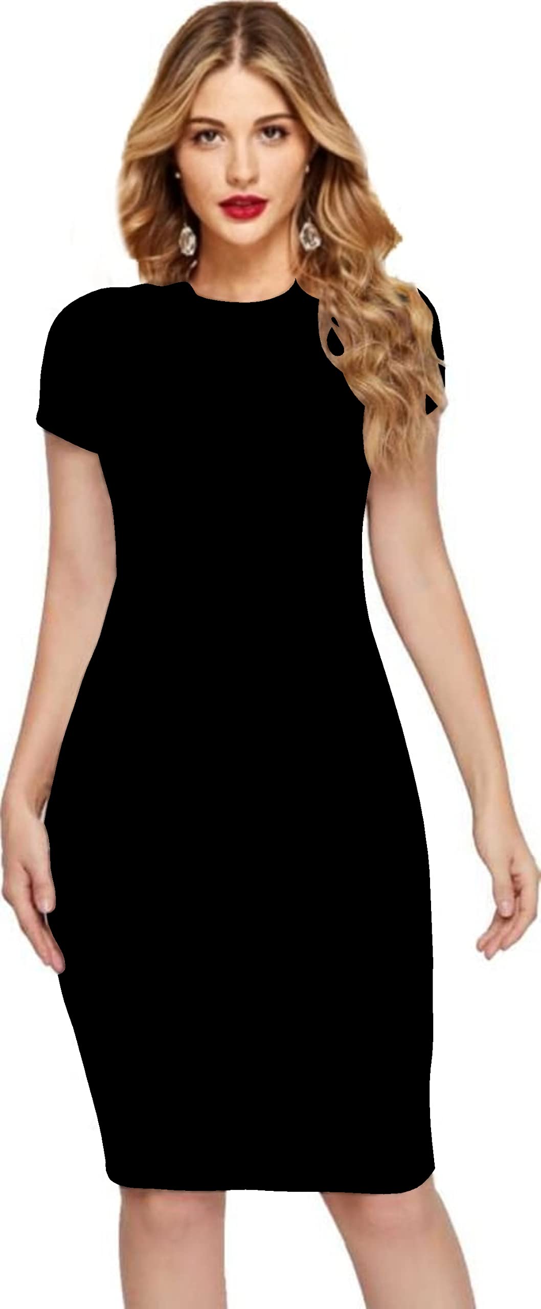 Dream Beauty Fashion WomenS Short Sleeves Casual Midi Bodycon Black Hosiery Dress, 38 Inches  (DressOppo BlackXl)