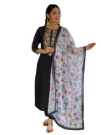 Naixa WomenS Black Rayon Embroidered Straight Kurta With Rayon Pant And Taby Printed Dupatta Sets (Nx-673-Black-M)