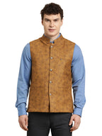 Turtle Men Brown Polycotton Printed Party Nehru Jacket