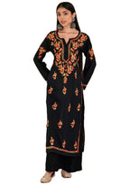 ANNI DESIGNER Women's Cotton Blend Embroidered Straight Kurta (Judge Black_S_Black_Small)