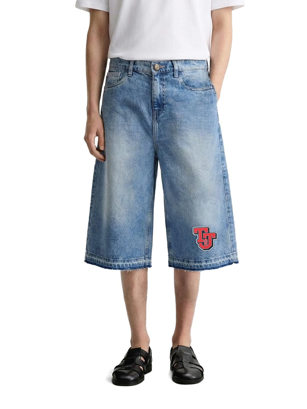The Indian Garage Co Mens Wide Leg Mid-Rise Denim Shorts