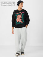 The Souled Store Originals : Indie Tiger Men and Boys Long Sleeves Round Neck Cotton Blend Oversized Sweatshirts Black