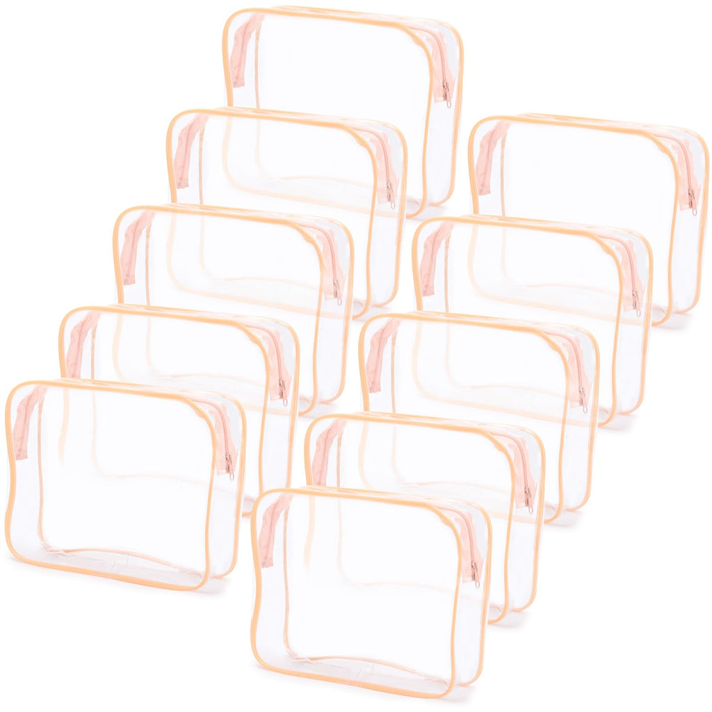 Tbestmax 10 Pack Clear Cosmetic Bags Makeup Bags Portable Waterproof TSA Approved Travel Toiletry Bags Large Organizer Peach Pin