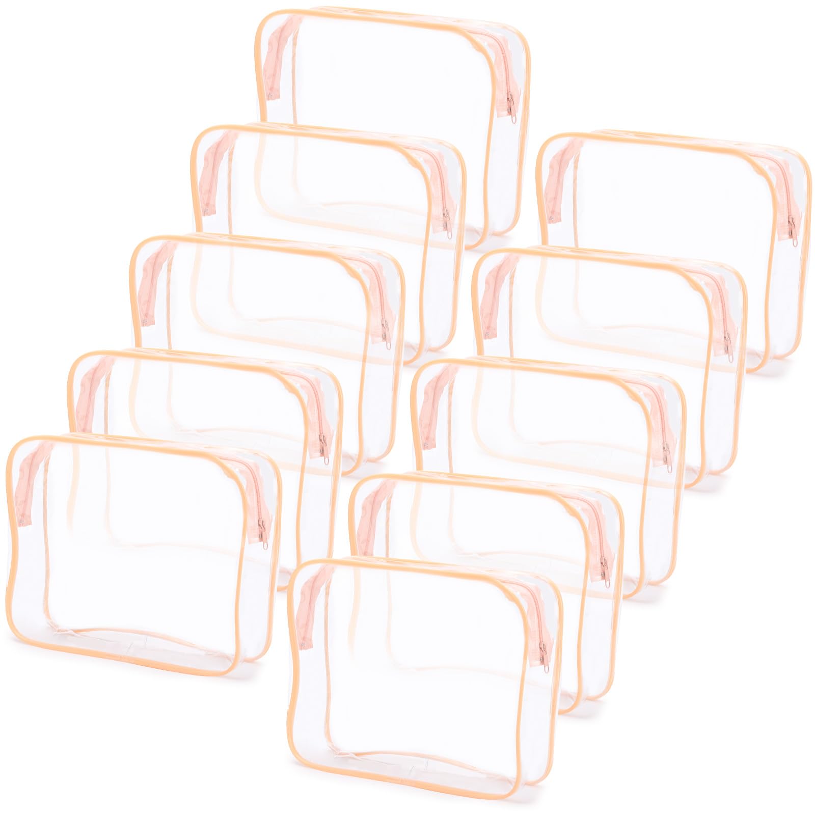 Tbestmax 10 Pack Clear Cosmetic Bags Makeup Bags Portable Waterproof TSA Approved Travel Toiletry Bags Large Organizer Peach Pin