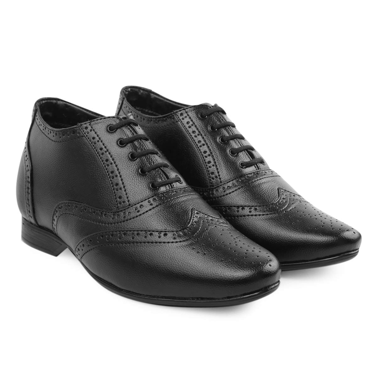 BXXY Mens 3 Inch Hidden Height Increasing Faux Material with Black Casual Formal Brogue Laceup Oxford Shoes. 7 UK 7