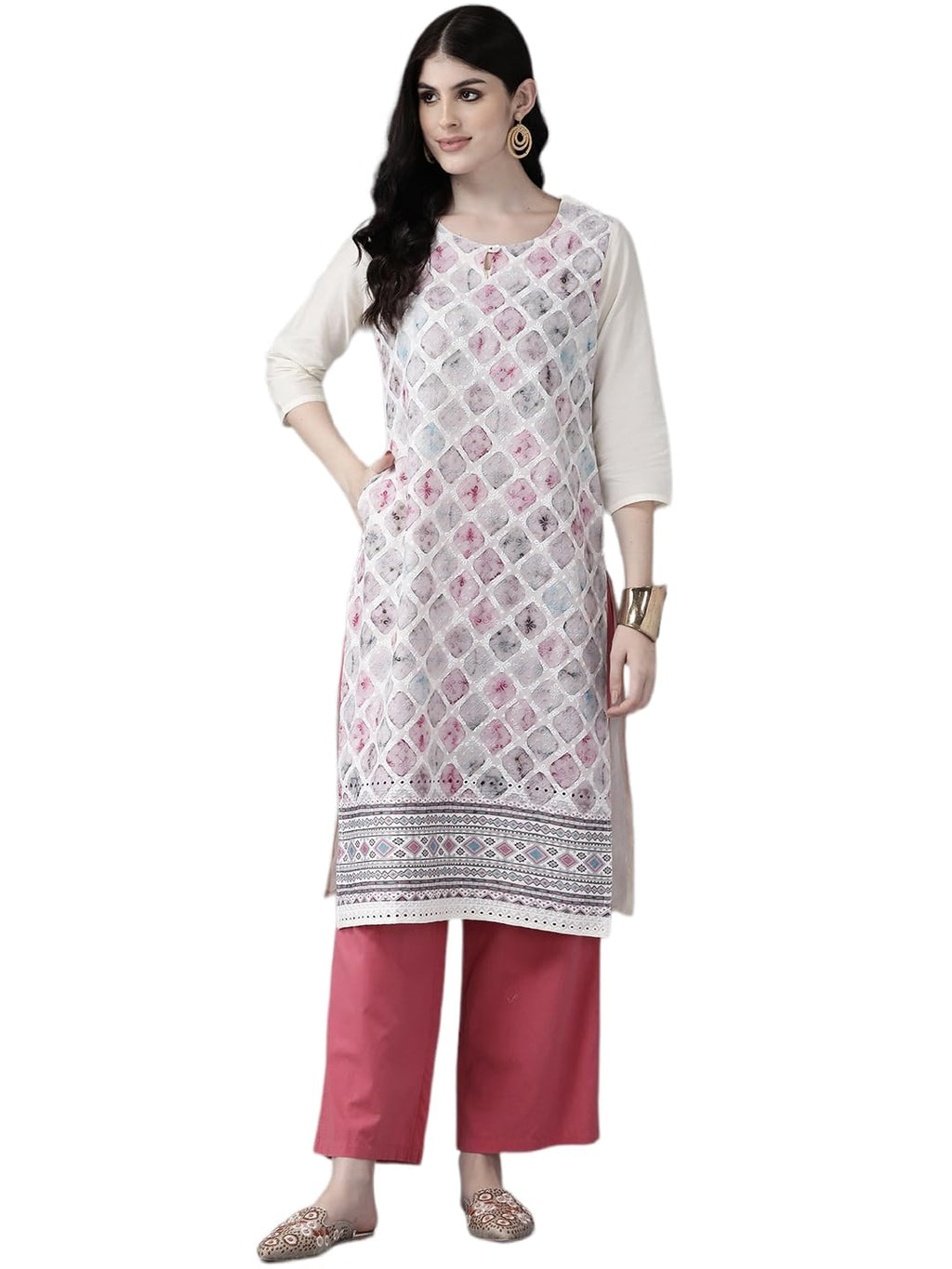 Aarika Womens Cream-Pink Color Cotton Kurti (Kurti-W-Nm-R-16039-Cream-Pink-38)