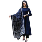 ANNI DESIGNER Womens Rayon Blend Solid Anarkali Kurta with Pant & Dupatta (Friday Blue_XL_Blue_X-Large)