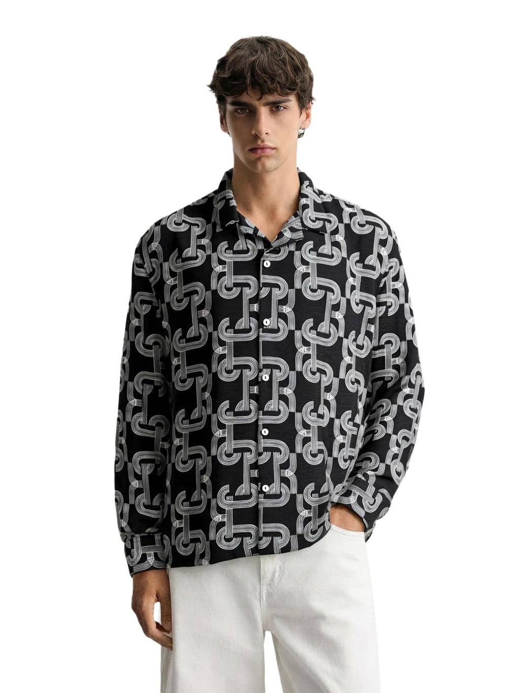 The Indian Garage Co Mens Relaxed Fit Printed Cuban Collar Long Sleeves Resort Sweater