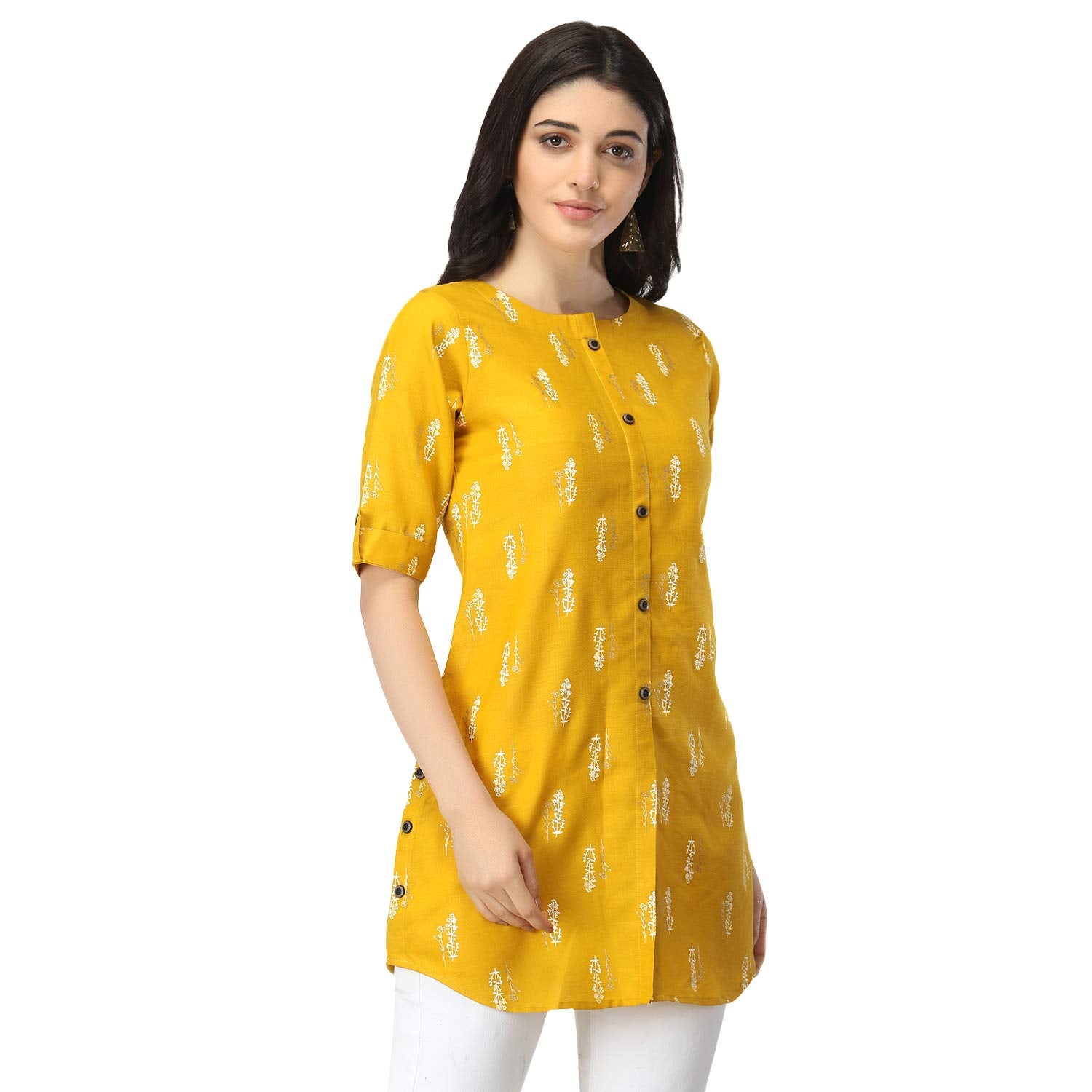 Leriya Fashion Rayon Fabric Printed Round Neck Short Kurtis For Women Top Dresses Kurti For Girls & Ladies Kurtis (X-Large, Must
