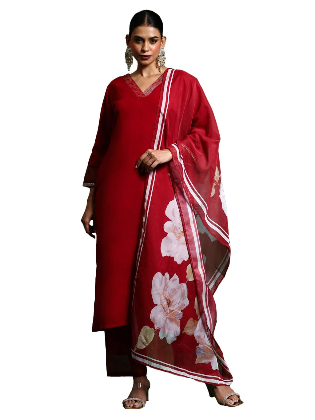 Varanga Women Thread Embroidere Yoke With Lace Detailing Kurta And Trouser With Dupata