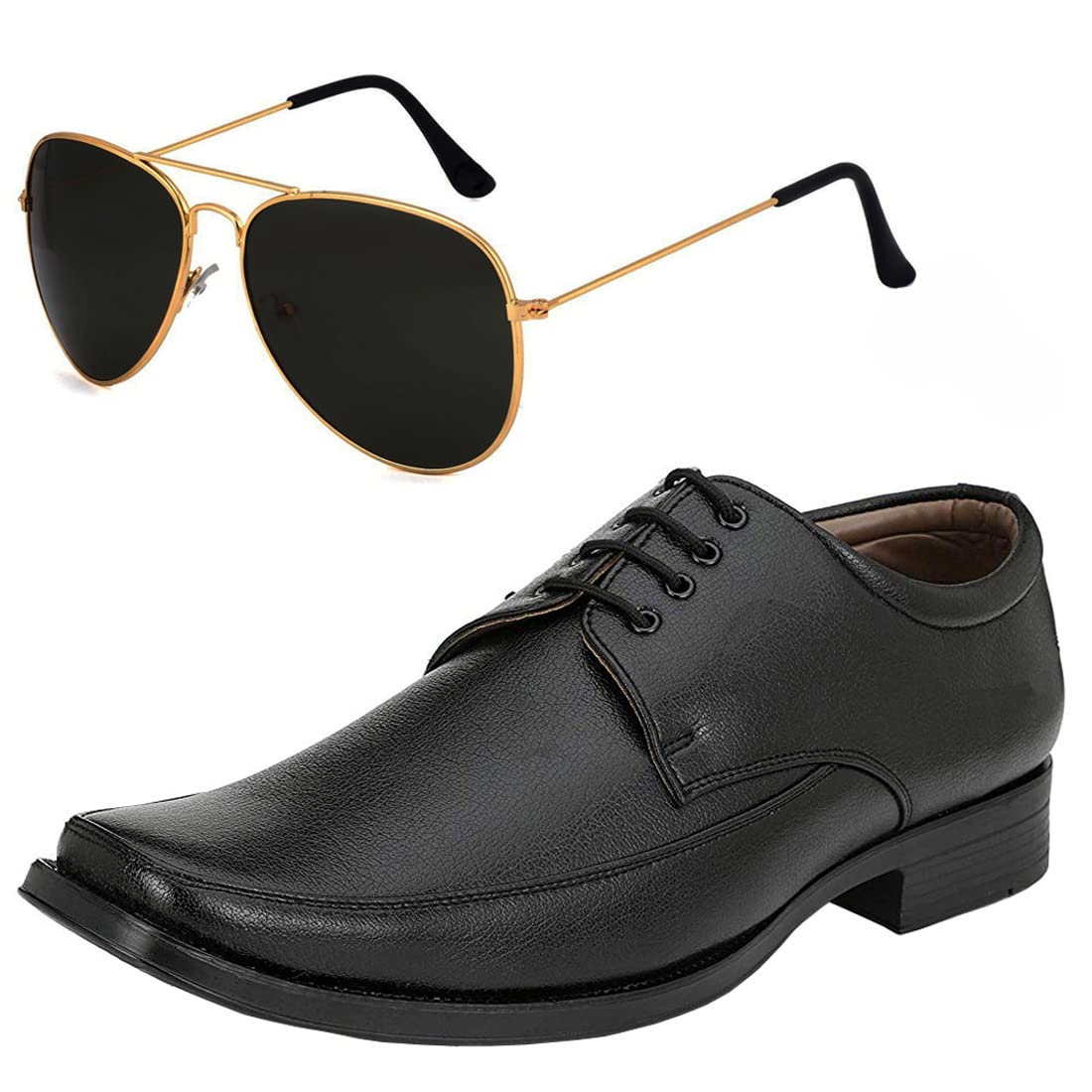 Vitoria Stylish Mens Synthetic Leather Formal Shoes with Free Unisex Sunglasses Blak Gold Avter/Office Shoes/Suit Shoes/Dress S 10
