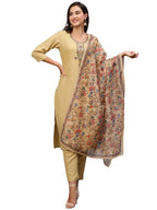 ANNI DESIGNER Womens Cotton Blend Straight Solid Kurta with Pant & Dupatta (Shiva Beige-Jan18_L_Beige_Large)
