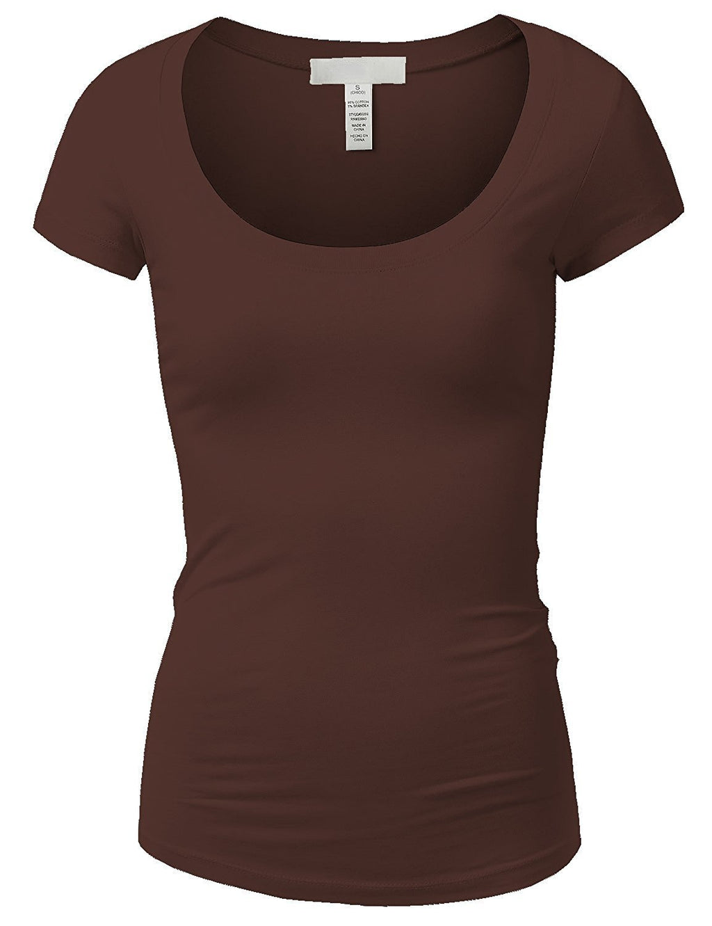 Emmalise Women's Short Sleeve Tshirt Scoop Neck Tee Shirt (Small, Brown)