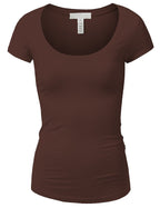 Emmalise Women's Short Sleeve Tshirt Scoop Neck Tee Shirt (Small, Brown)