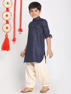 Jbn Creation Boys Navy Blue Cotton Blend Pathani Suit Set