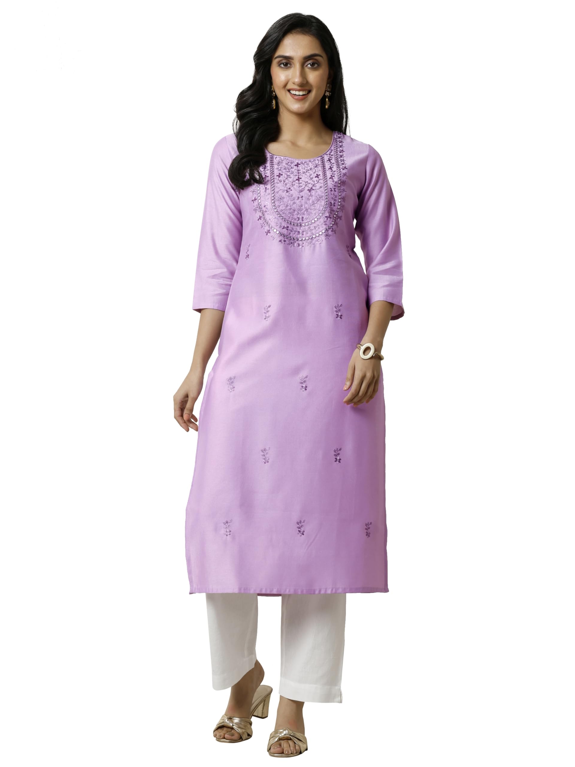 Libas Embroidered Silk Blend Straight-fit Kurta for Women (58390S)