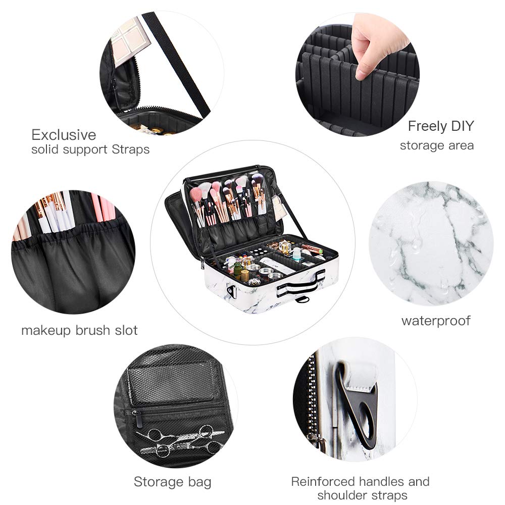 OEWOER Large Makeup Case PU Leather Makeup Bag 3 Layers 16 Inches Professional Makeup Train Case Cosmetic Bag Travel Make Up Bru